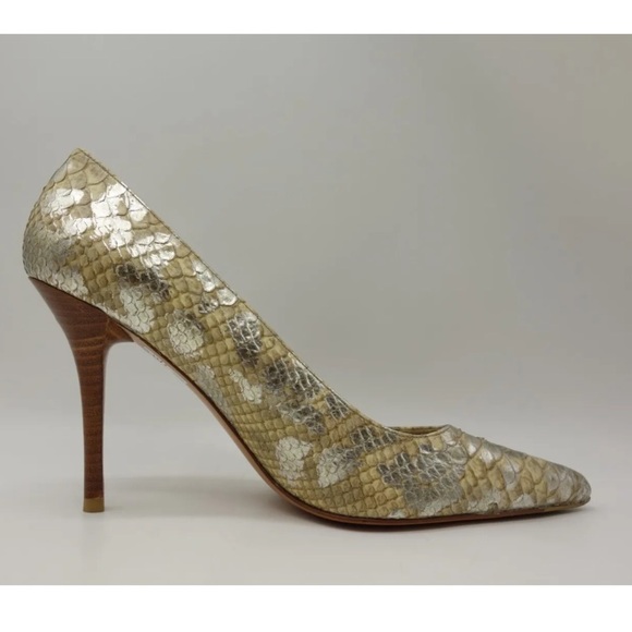 Stuart Weitzman Metallic Gold Snakeskin Heels Pumps stiletto shoes almost new 10 - Picture 6 of 13